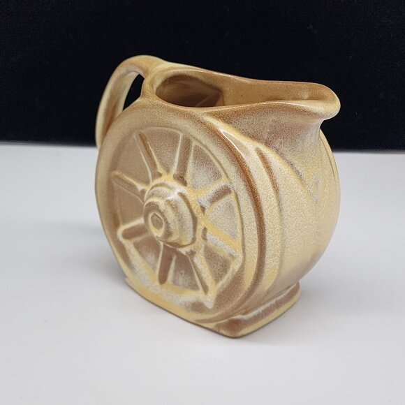 Ceramic Frankoma Wheelbarrow Themed Creamer Pitcher Light Brown Tan 4" - Picture 3 of 9